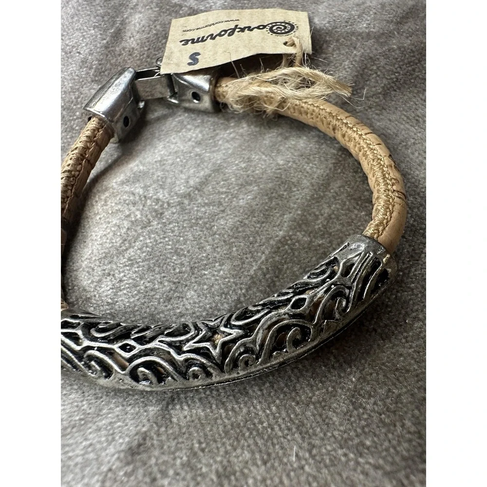 Corkforme Cork Bracelet Small Silver Tone Bar Made In Portugal Unisex Jewelry‎